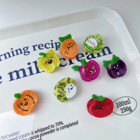 Cute Cartoon Vegetable Fruit Shape Acetate Mini Hair Claw Clip Smiling Face Small Hairpin Sweet Headwear For Women Girls
