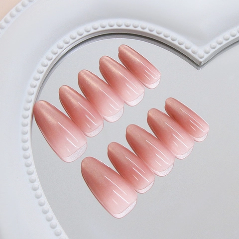 Handgefertigte Press On Nägel ABS Katzenauge Rose Gradient Mandelform Abnehmbare Mode Maniküre Für Frauen