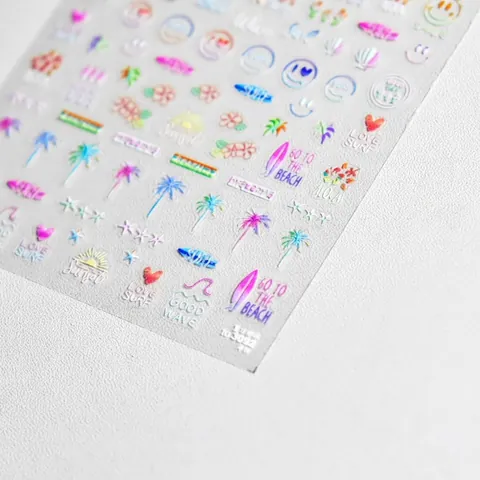 Nagelkunst Stickers Ultradun 5D Reliëf Zomer Strand Zeemeermin Visstaart DIY Manicure Decoratie Voor Vrouwen Meisjes