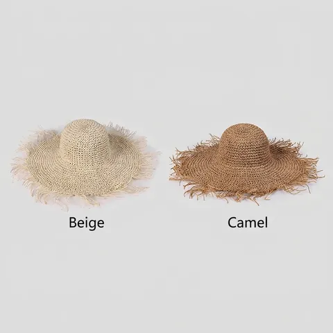 Handgemachter Häkel Strohhut Aus Papier Breite Fransen Krempe Faltbar Sommer Strand Urlaub Damen Sonnenhut