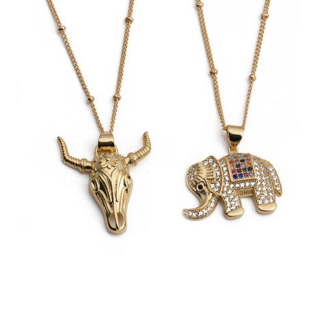Collana Con Ciondolo In Rame Con Forma Di Toro Elefante Micro Pavè Zircone Pietra Preziosa Colorata Stile Bohemien Western Per Donne
