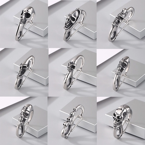 Gothic Punk Skull Snap Hook Keychain Clip 316L Stainless Steel Animal Buddha Head Carved Pendant Jewelry Accessory