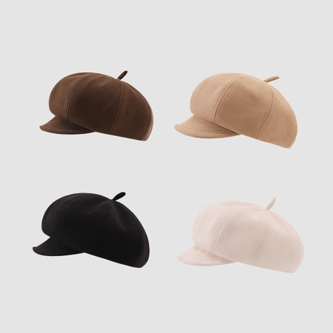 Kids Newsboy Cap Retro Cotton Blend Knitted Beret Hat For Boys Girls Solid Color Octagonal Painter Cap