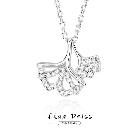 Doppelte Ginkgo Blatt Anhänger Halskette 925 Sterlingsilber Mit Mikro Zirkonia Für Damen Elegant Natürlicher Stil