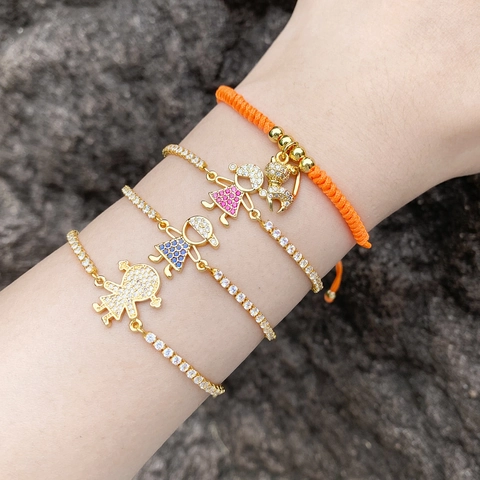 Armband Mit Cartoon Figur Anhänger Verstellbar Vergoldetes Kupfer Zirkonia Inlay Retro Süße Mode Für Frauen