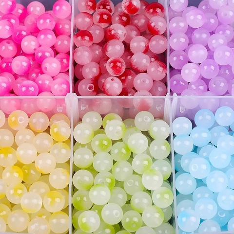 Glass Round Loose Beads Gradient Crackle Texture For DIY Jewelry Making Bracelet Handcrafted Crafting Accessories Colorful