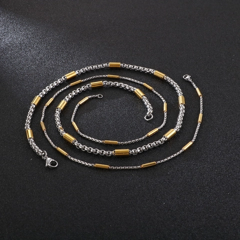 Collana In Acciaio Inossidabile Per Uomo E Donna Hip Hop Catena Veneziana Con Perline Cilindriche Bicolore Oro Argento