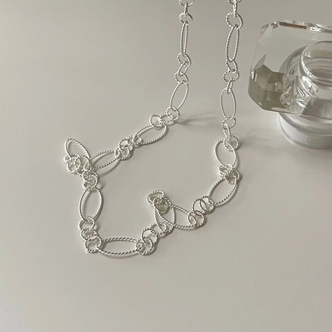 Collana Minimalista In Argento Sterling 925 Per Donna Con Catena A Corda Intrecciata Maglie Ovali E Rotonde
