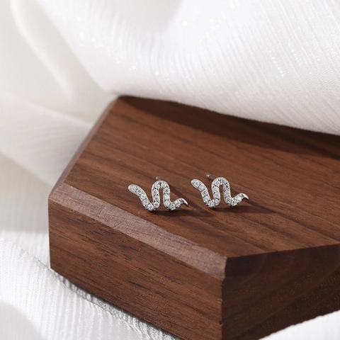 925 Sterling Silver Snake Stud Earrings With Zirconia For Women Minimalist Animal Tiny Dainty Stud Earrings Dainty Jewelry Gift