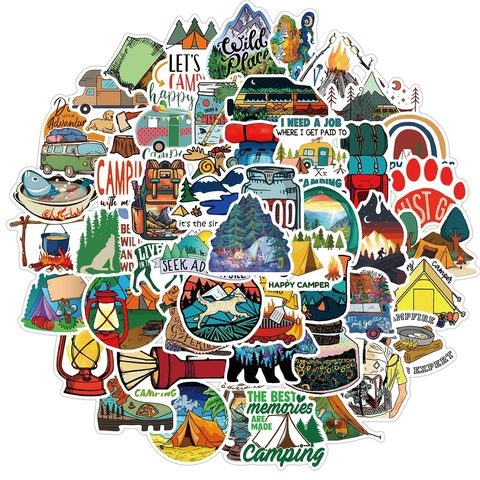 Outdoor Camping Stickers Waterproof PVC Graffiti Decals For Laptop Luggage Motorcycle Skateboard Water Bottle DIY Decoration