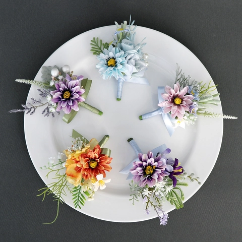 Künstliche Satinnblumen Ansteckblume Handgefertigt Hochzeit Bräutigam Korsage Herren Anzug Zubehör Formelle Party Bankett Dekor
