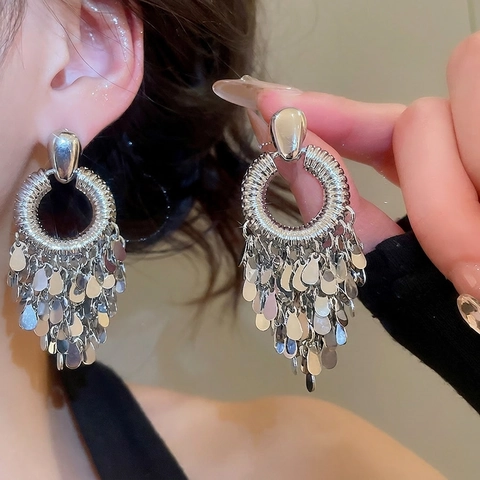 Geometrische Runde Creolen Quasten Ohrringe Mit 925 Sterling Silber Ohrstecker Metall Pailletten Boho Schmuck Damen