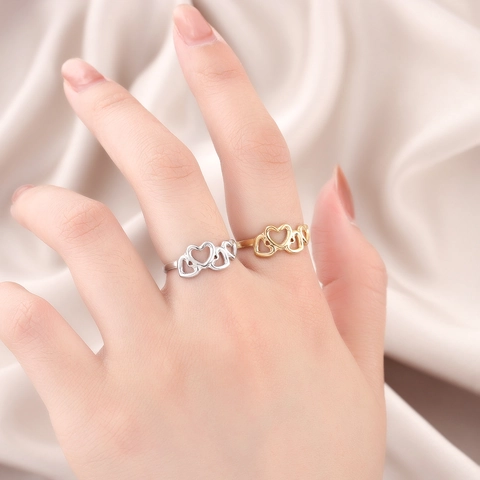 Hollow Heart Ring Stainless Steel Adjustable Opening Chic Trendy Minimalist Niche Fashion Jewelry For Women