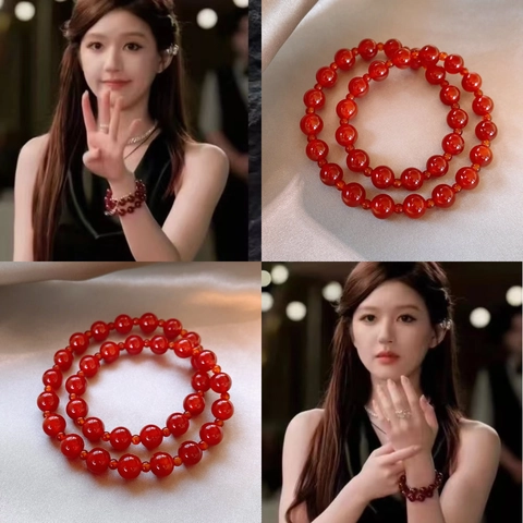 Red Agate Beaded Bracelet Retro Geometric Round Natural Gemstone Jewelry New Chinese Style For Women Minimalist Design