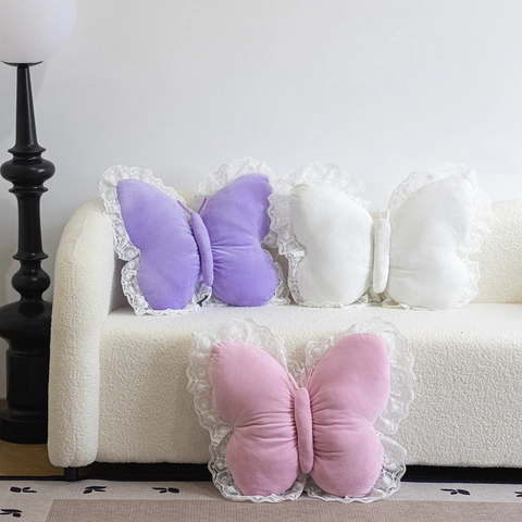 Vlinder Sierkussen Zacht Pluche Kant Decoratief Kussen Voor Bank Bed Woonkamer Prinses Stijl Romantische Decoratie