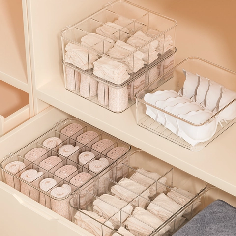 Scatola Portaoggetti Per Intimo Trasparente Plastica Organizzatore Per Cassetti Impilabile Con Coperchio