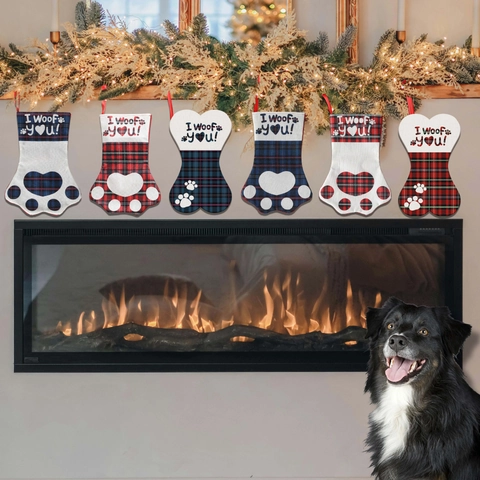 Calze Di Natale Per Animali Lino Plaid Zampa Di Cane Forma Di Osso Ornamenti Appesi Camino Decorazioni Per Feste