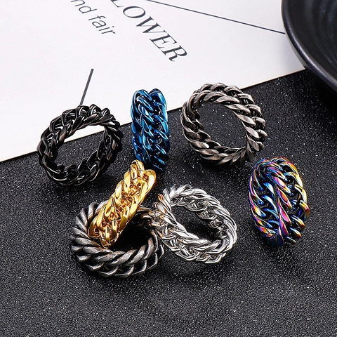 Anello A Catena A Maglie Cubane Acciaio Inossidabile Gioielli Punk Hip Hop Per Uomo E Donna