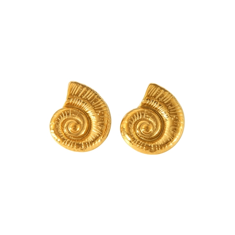 Geometric Stud Earrings 18K Gold Plated Stainless Steel Textured Shell Leaf Spiral Vintage Waterproof Jewelry For Women