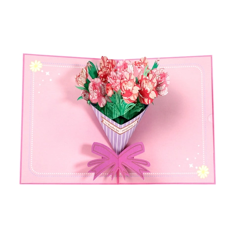 3D Pop Up Greeting Card Flower Bouquet Laser Cut Handmade Paper Gift For Mother Teacher Birthday Anniversary Valentine