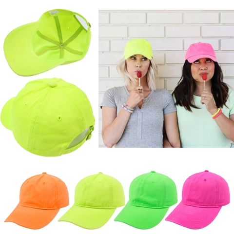 Gorra De Béisbol Algodón Puro Neón Fluorescente Color Sólido Ajustable Deporte Al Aire Libre Streetwear Transpirable Para Adulto