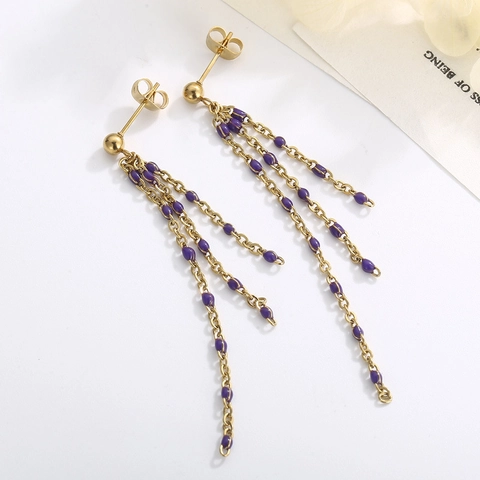 Lange Quastenohrringe Aus Edelstahl Mit Bunten Harzperlen Elegante Kettenschmuck Für Damen
