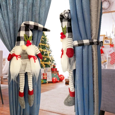 Nordische Kerstkabouter Gordijnophouders Paar Pluche Zweedse Tomte Gordijngespen Voor Kerst Feestdagen Thuis Decoratie