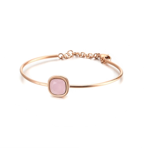 Elegant Stainless Steel Bangle Bracelet Square Zircon Crystal Rose Gold Plated Geometric Fashion Jewelry Women Adjustable