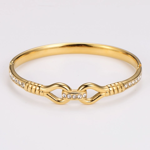 Hol Geometrisch Open Armband 304 Roestvrij Staal Verguld Steentjes Minimalistisch Modieus Elegant Sieraad Dames