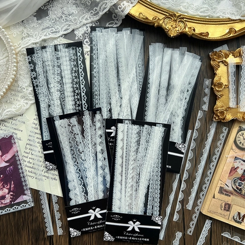 Vintage PET Kant Stickers Waterdicht Bloem Randstrips Voor Scrapbooking Journaling DIY Ambachten Decoratieve Briefpapier