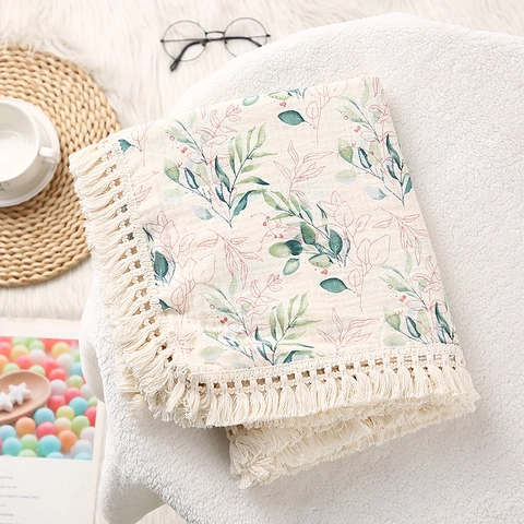 Muslin Cotton Baby Blanket Swaddle Wrap Breathable Gauze Receiving Blanket With Tassels For Infants Newborns