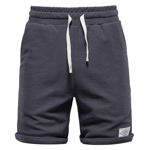 Men Casual Shorts Waffle Knit Cotton Breathable Elastic Waist Drawstring Sporty Summer Solid Color Pockets