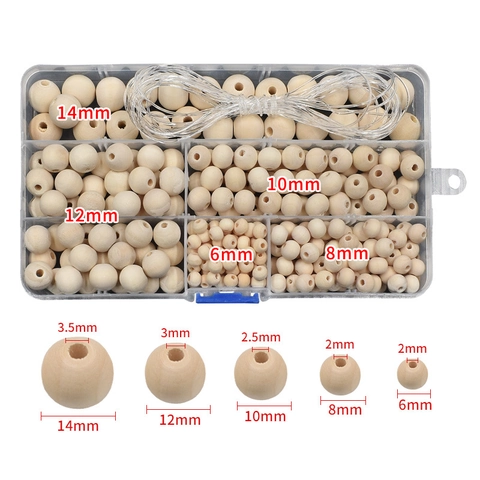 Natural Wooden Beads Round Loose Spacers With Clear Storage Box And Elastic Crystal Line For DIY Jewelry Making Crafts