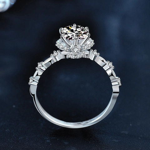 925 Sterling Silver Moissanite Ring For Women Princess Style Six Prong Flower Shaped Engagement Wedding Jewelry