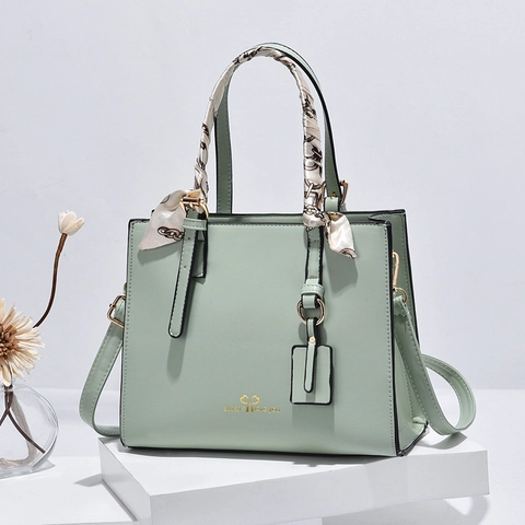 Women PU Leather Handbag With Scarf Wrapped Handle Always Love You Print Square Crossbody Shoulder Bag