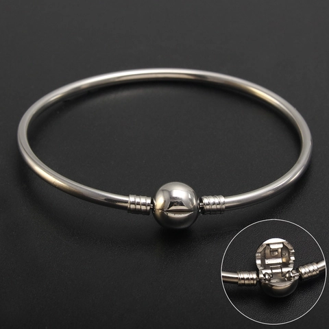 Stainless Steel Snake Chain Bracelet With Heart Barrel Clasp DIY Jewelry Base Smooth Polished Bangle For Women