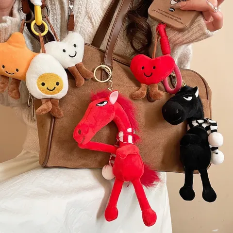Portachiavi In Peluche Ciondolo Bambola Simpatico Animale Cavallo Cuore Stella Uovo Fritto Fascino Borsa Tessuto Morbido Anello Chiave Regalo Donne