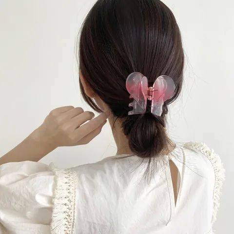 Korean Heart Shape Hair Claw Clip Elegant Transparent Acrylic Double Layer Shark Clip For Women Girls Hair Accessories