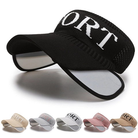Sun Visor Hat Knitted Polyester Retractable Side Brim UV Protection Breathable Outdoor Sports Letter Print Adjustable