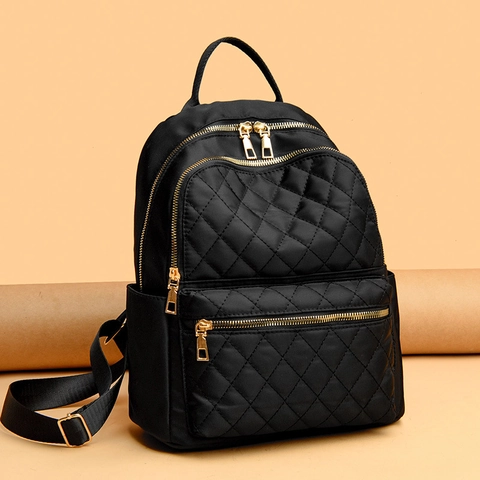 Zaino Trapuntato Alla Moda Donna Tessuto Oxford Motivo A Rombi Grande Capacità Borsa Da Viaggio Casual Cerniere Dorate