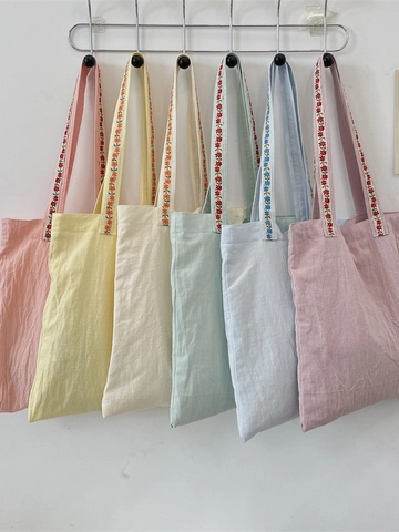 Dames Tote Bag Met Bloemenborduurwerk Grote Capaciteit Polyester Stof Schoudertas Dagelijks School Woon-Werkverkeer Zoete Stijl
