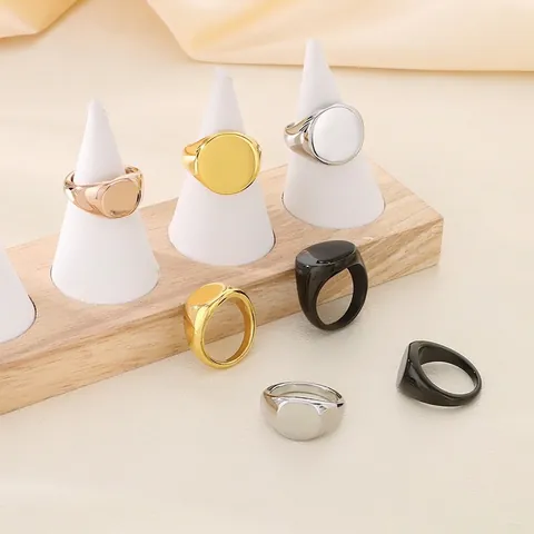 Anillo De Sello Redondo Pulido De Acero Inoxidable Joyería De Dedo De Moda Minimalista Para Mujeres