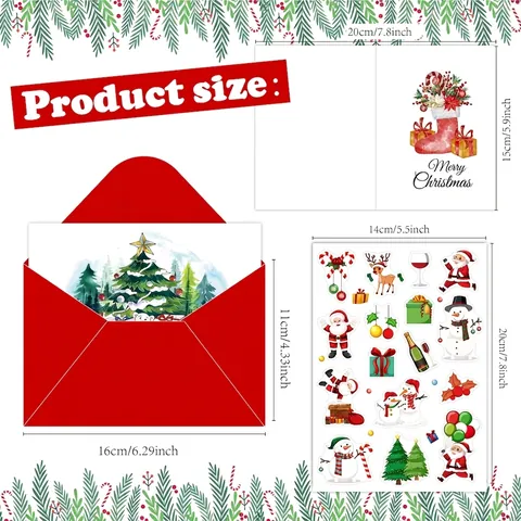 Christmas Greeting Cards With Envelopes And Stickers Holiday DIY Warm Wishes Merry Christmas Santa Reindeer Pattern Paper