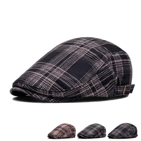 Casquette Plate Vintage À Carreaux Pour Hommes Style Britannique Doublée Polaire Chaude Chapeau Ivy Newsboy Ajustable