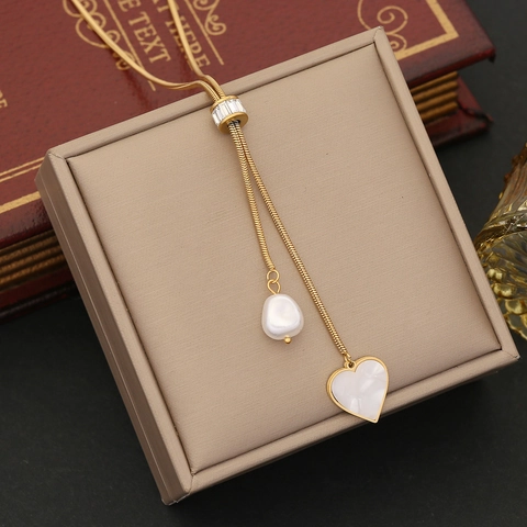 Collana Lariat In Acciaio Inossidabile Catena A Serpente Regolabile Con Perla Artificial Madreperla Cuore Stella Fiore Da Donna