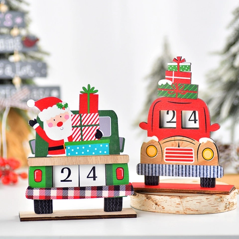 Weihnachts Countdown Kalender Holz LKW Ornament Desktop Advent Dekoration Bemalte Autoform Neuheit Geschenk