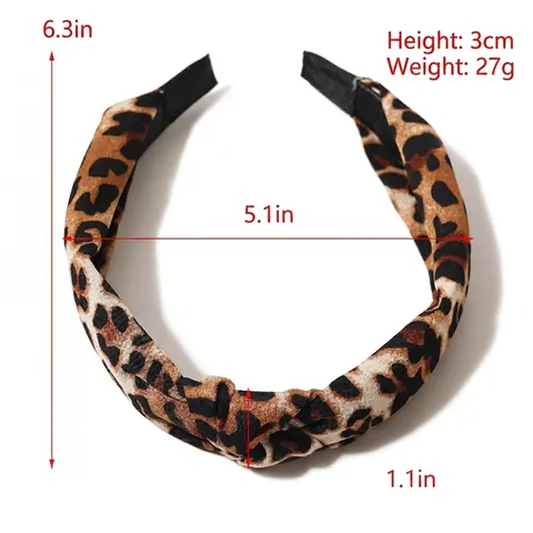 Leopard Print Headband Vintage Twisted Top Knot Polyester Fabric Wide Hair Accessory For Women Fashion