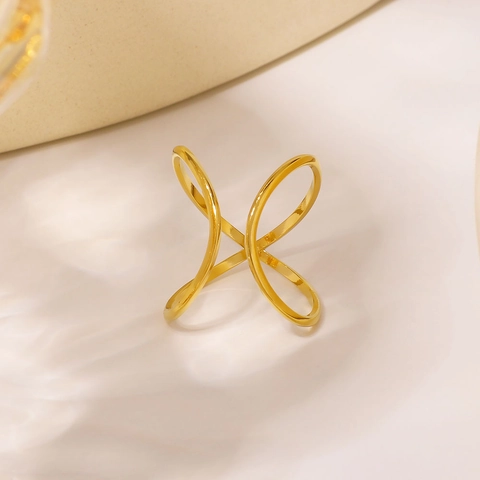 Geometrischer Kreuzring Edelstahl X Form Verstellbar Offen Minimalistisch Vergoldet Wasserdicht Hypoallergen Schmuck Damen