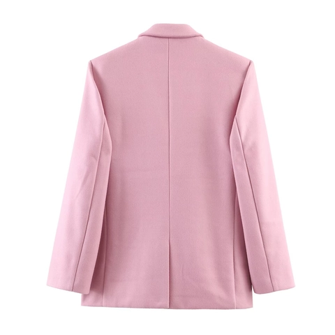 Dames Oversized Roze Wollen Blazer Jas Reverskraag Single Breasted Lange Mouwen Casual Kantoor Pak Bovenkleding