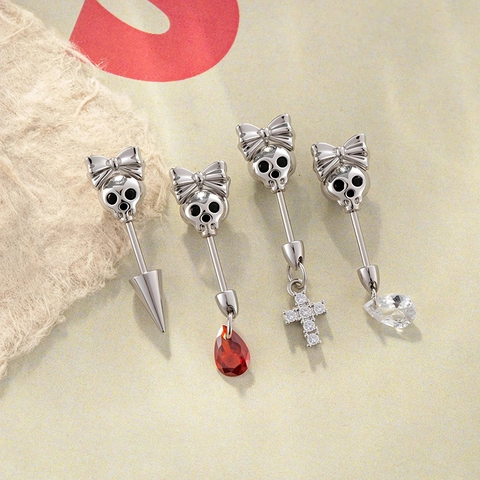 Orecchini Cartilagine Teschio Fiocco Acciaio Titanio Rame Zircone Goccia Croce Ciondolo Gotico Punk Piercing Unisex